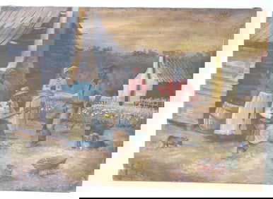 OIL ON CANVAS, SHARE CROPPERS DANCING, EARLY 20TH