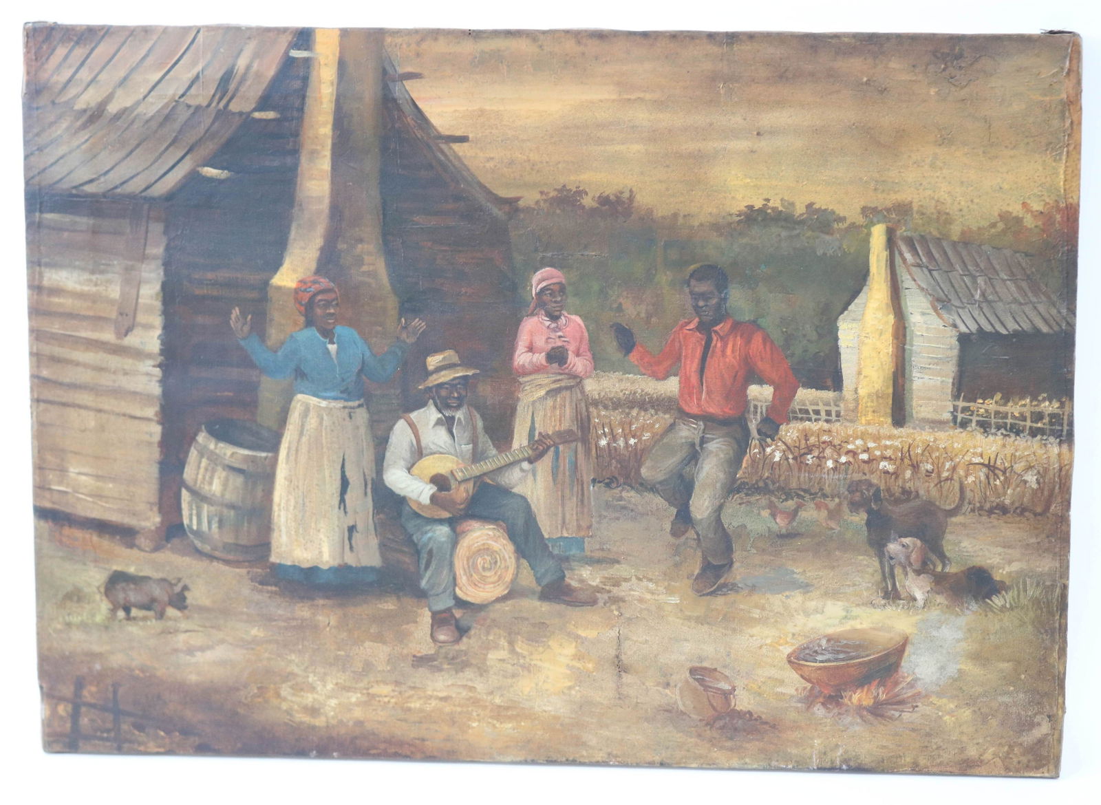 OIL ON CANVAS, SHARE CROPPERS DANCING, EARLY 20TH (1 of 4)