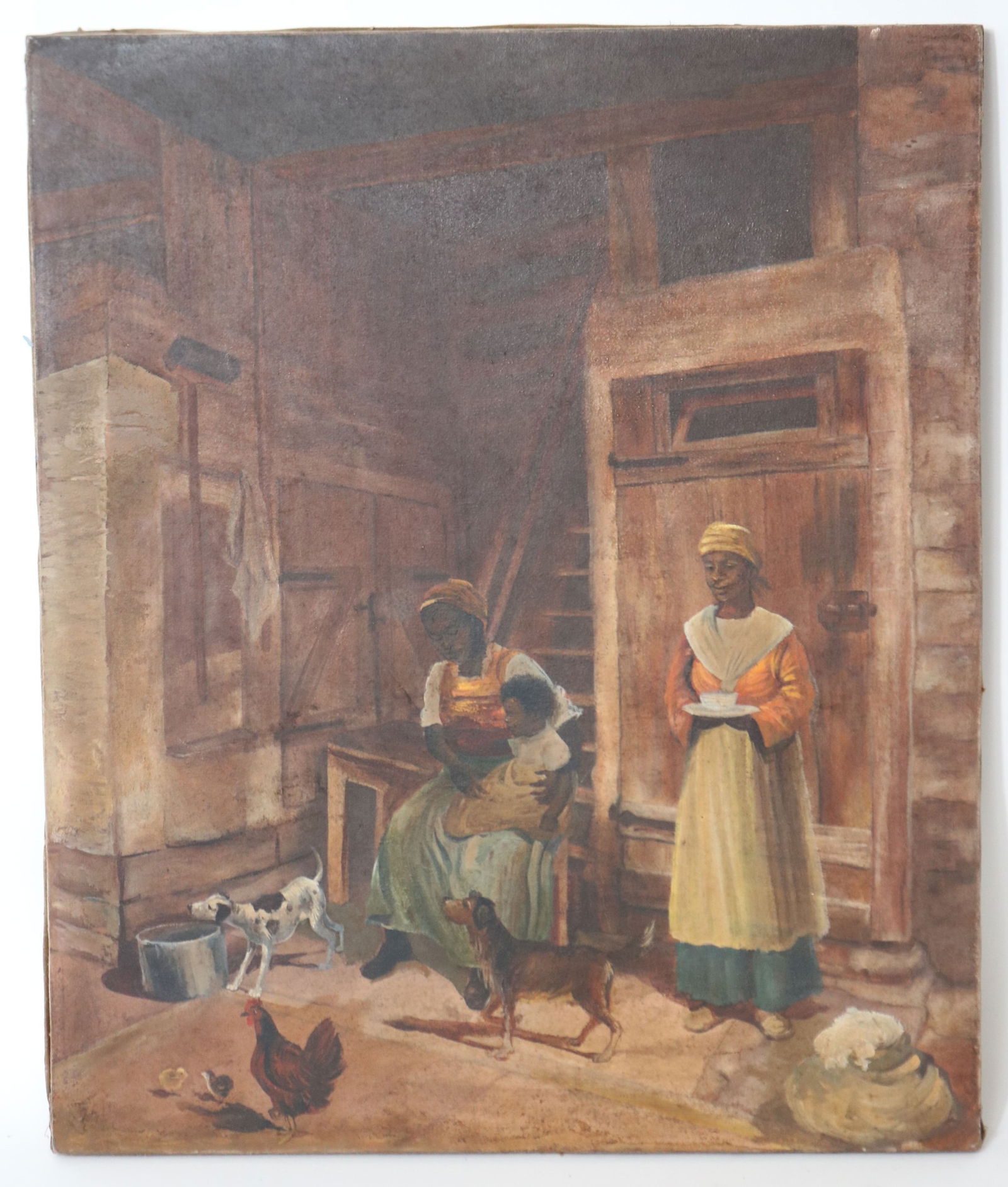 OIL ON CANVAS, INTERIOR WITH WOMEN, CHILD & (1 of 3)