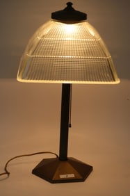 B&H BRASS TABLE LAMP, SQUARE HOLOPHANE SHADE, 21"