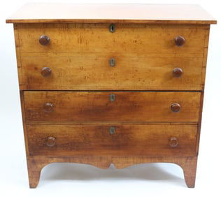 19TH C. LIFT TOP 2 DRAWER BLANKET CHEST, BIRDS