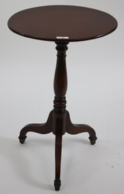 CUSTOM HEPPLEWHITE CANDLESTAND, MAHOGANY, OVAL