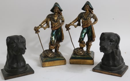 2 PAIR METAL BOOKENDS, PAIR POMPEIAN BRONZE