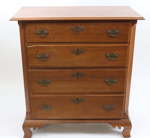 19TH C. CHIPPENDALE 4 DRAWER CHEST, FLAT REEDED
