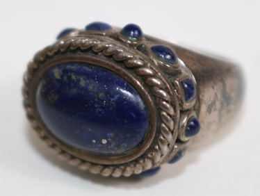 STERLING & LAPIZ RING, SIZE 6 1/2, LARGE OVAL