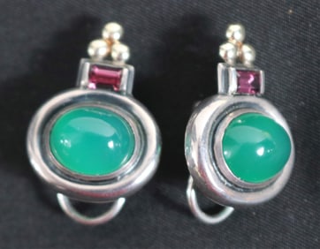 PAIR DAVID YURMAN EARRINGS, SILVER & GOLD, OVAL