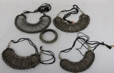 5 MISC. PIECES INDIAN SILVER JEWELRY, 4 GRADUATED