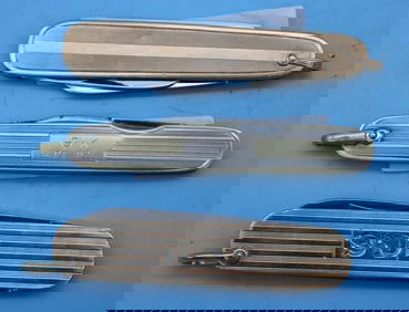 THREE 14K ART DECO POCKET KNIVES, MONOGRAMMED, 2