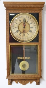 PRESSED OAK CALENDAR WALL CLOCK, SESSIONS, OLD