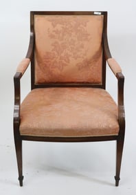CUSTOM MAHOGANY OPEN ARM CHAIR, HEPPLEWHITE