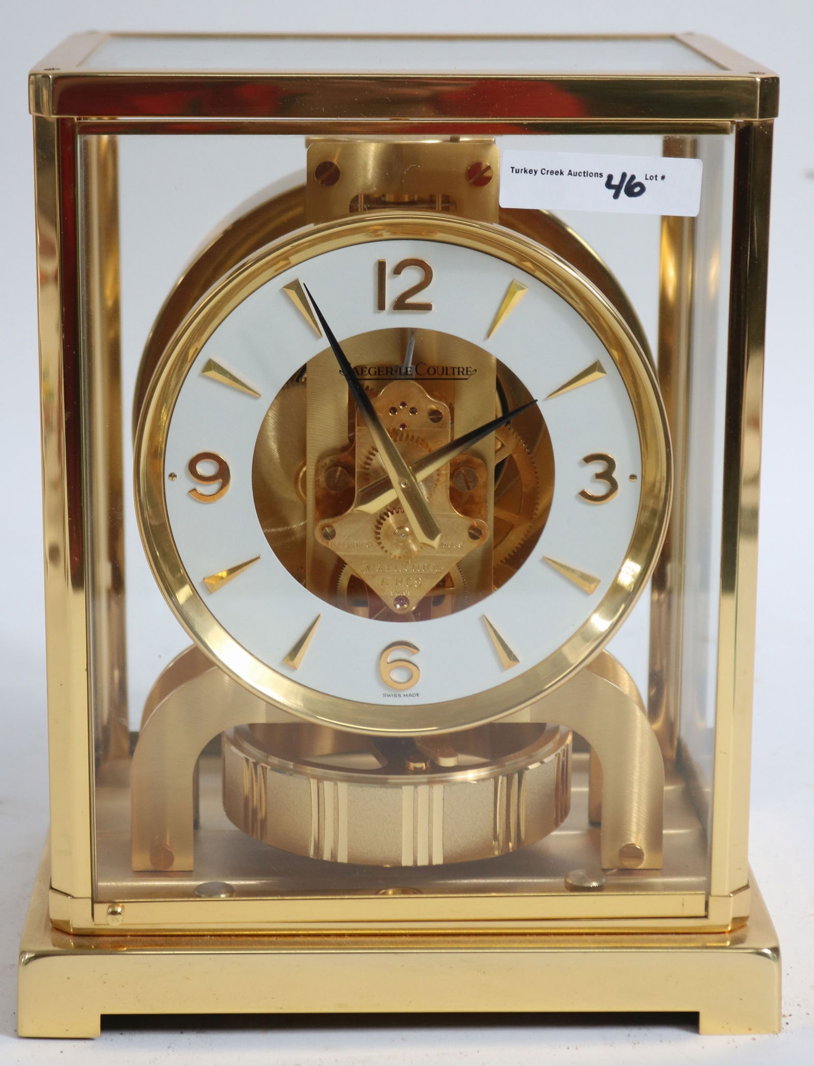 LE COULTER ATMOS CLOCK, BRASS & GLASS, 8 3/4" H, (1 of 4)