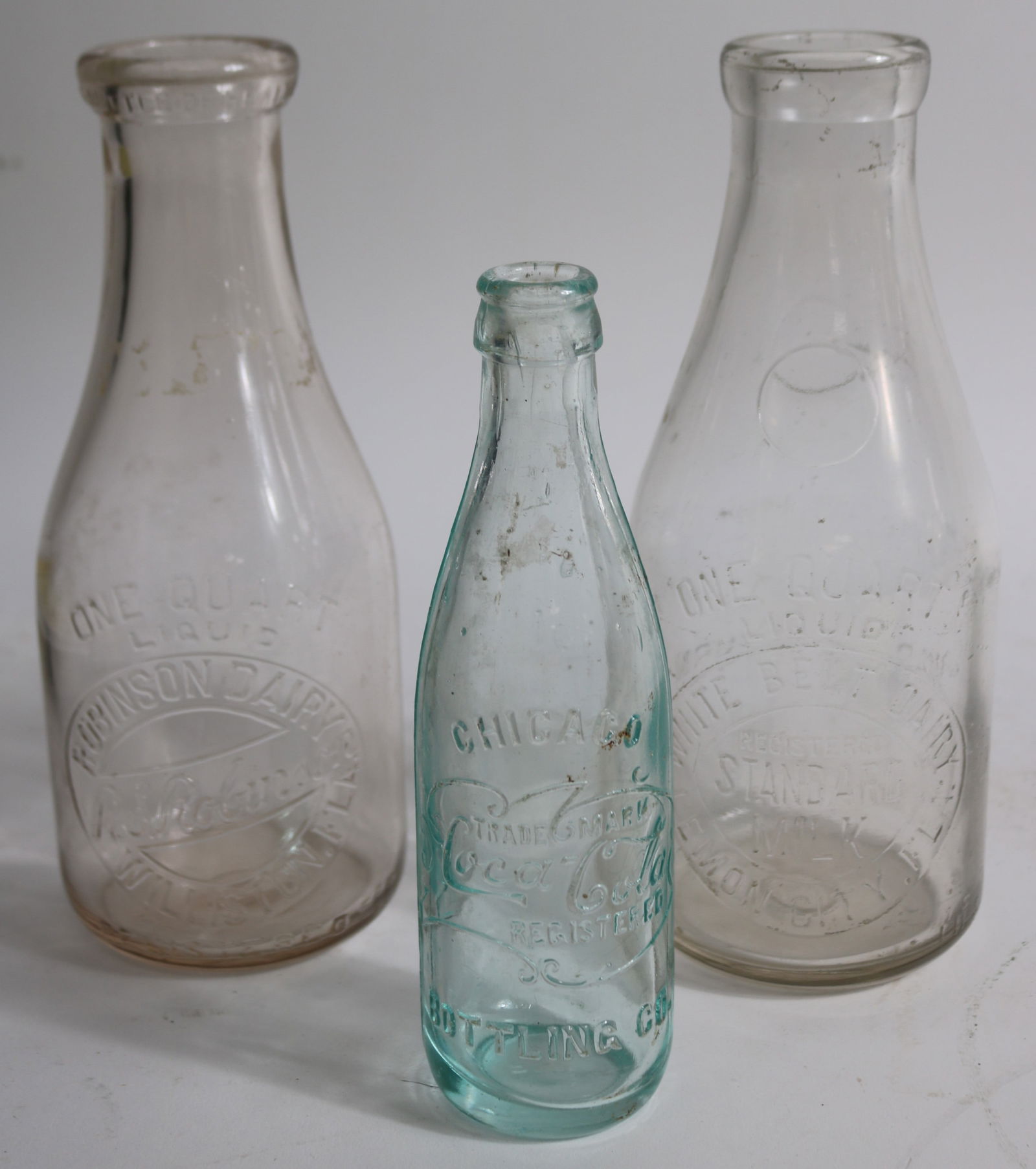 LOT 3 BOTTLES, ROBINSON DAIRY, WILLISTON 9 5/8" (1 of 3)