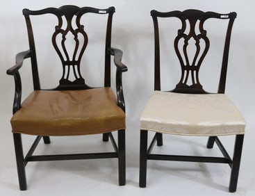 PAIR BENCH MADE CHIPPENDALE CHAIRS, MAHOGANY,