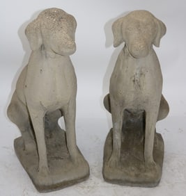 PAIR CAST CEMENT GARDEN DOGS, 30" H, 12" W, 21"