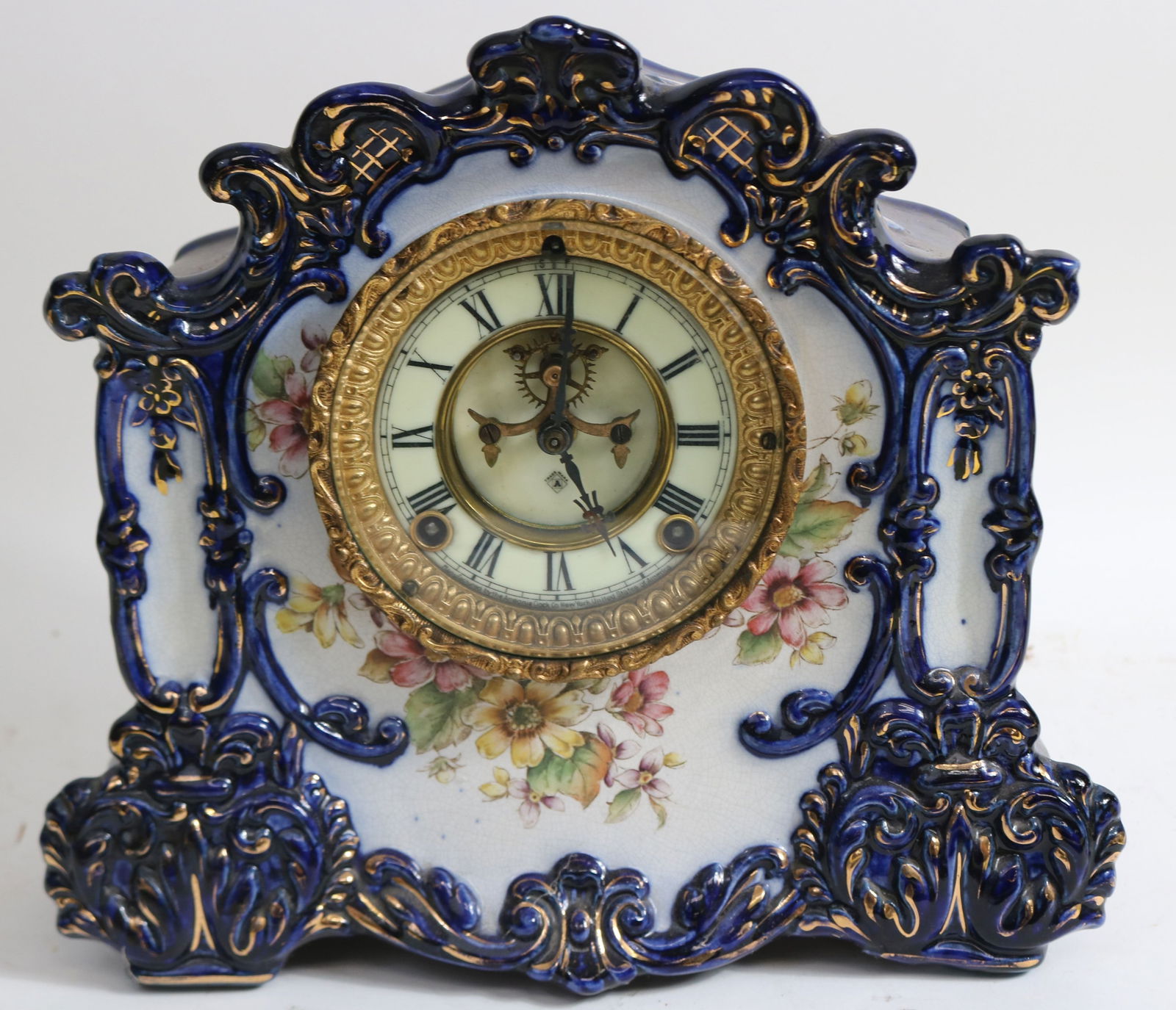 ANSONIA FLO BLUE CHINA CLOCK, TIME & STRIKE, (1 of 2)
