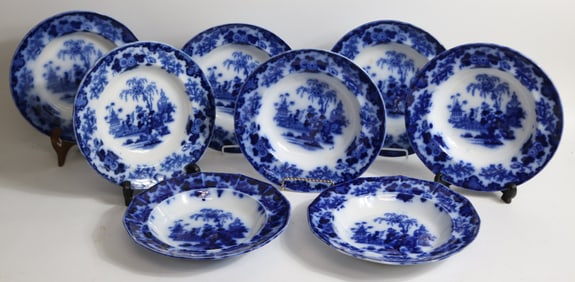 8 SCINDE FLO BLUE BOWLS, 6 ROUND 10 1/2" DIA.,