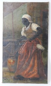 OIL ON CANVAS, WOMAN ON PORCH, EARLY - MID 20TH