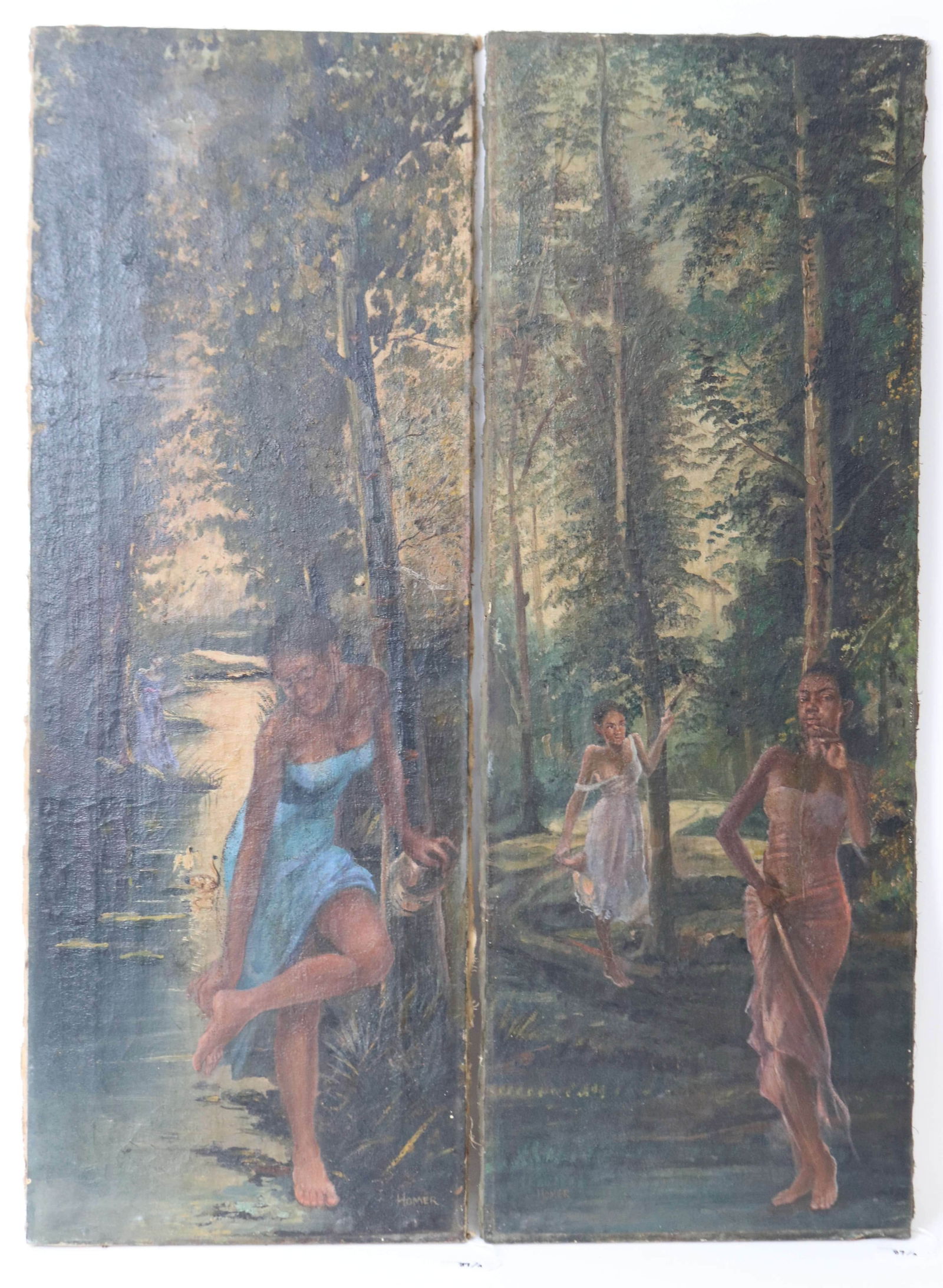 2 OIL ON CANVAS PAINTINGS, MAIDEN IN THE FOREST, (1 of 6)