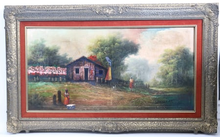 OIL ON CANVAS, SHARE CROPPER SCENE, EARLY - MID
