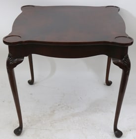 CUSTOM MAHOGANY Q.A. STYLE GAME TABLE, SHAPED TOP