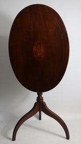 CUSTOM MAHOGANY TIP TOP CANDLE STAND, INLAID