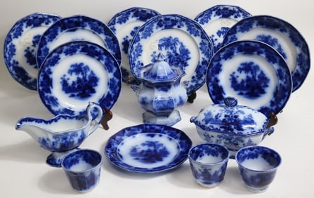 15 PCS FLO BLUE, SCINDE PATTERN, (6) 9 5/8"