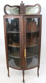 VICTORIAN CORNER CHINA CLOSET, OAK, OLD FINISH,