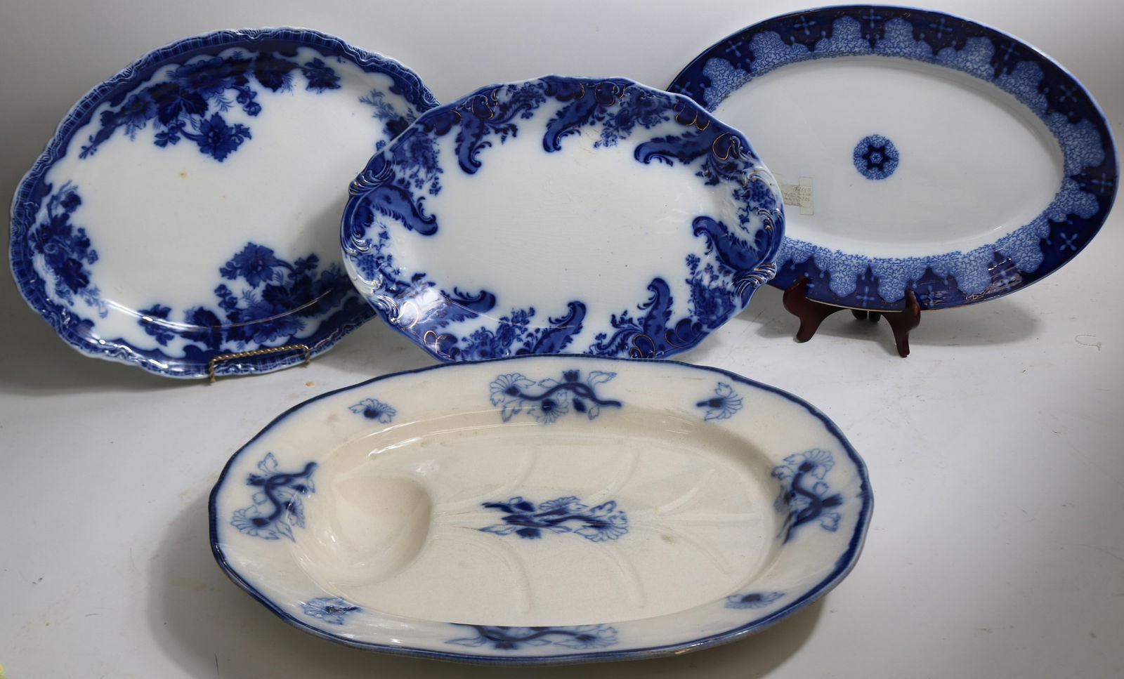 4 BLUE TRANSFER WARE PLATTERS, LARGE WELL & TREE (1 of 2)