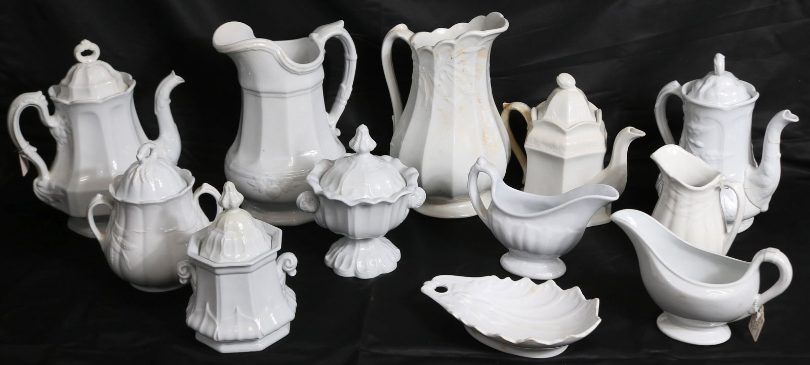 TWELVE 19TH C. WHITE TRANSFER STONE SERVING PCS, (1 of 4)