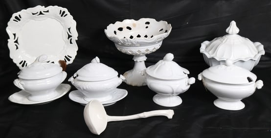 10 PCS WHITE IRONSTONE, TALL OPEN WORK COMPOTE, 8