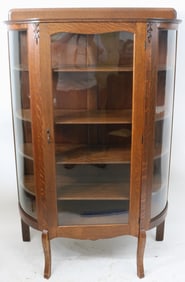 OAK CURVED GLASS CHINA CLOSET, OLD FINISH, 4
