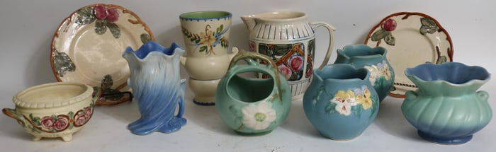 10 PCS. WELLER POTTERY, ZONA PLATES & PITCHER,