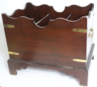 18TH C. STYLE MAHOGANY CANTERBURY, BRASS BOUND,