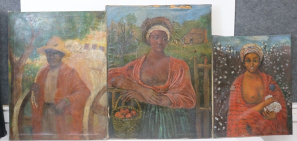 3 FOLK ART OIL ON CANVAS PORTRAIT PAINTINGS, MAN