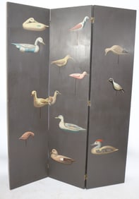 CONTEMPORARY PAINTED WOOD 3 FOLD SCREEN, DUCK &