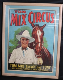VINTAGE TOM MIX POSTER, FRAMED & GLAZED 26 1/2" X