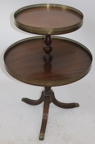 KITTINGER 2 TIER DUMB WAITER, MAHOGANY WITH BRASS