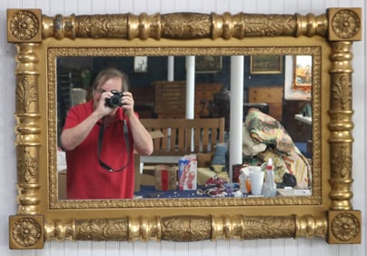 19TH C. SPLIT COLUMN MIRROR, EMBOSSED GEESE, GILT