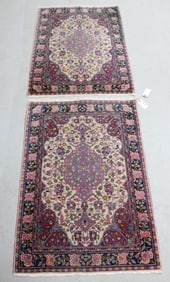 2 ISFAHAN RUGS, 3' 2" X 2' 2", 1 SHOWS FADING &