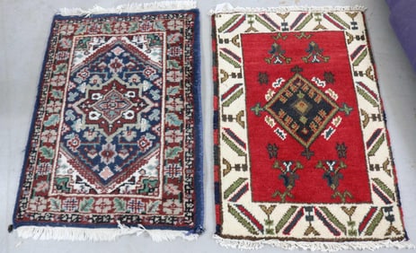 2 ORIENTAL RUGS, 3' X 2' 1", HERIZ, SOME LOSS TO