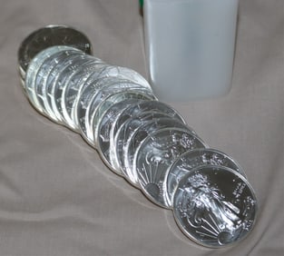 ROLL OF 20, 2015 SILVER ROUNDS .999 PURE 1 OZT.,