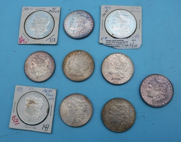 10 MORGAN DOLLARS, 1898, 1885, 1902 O, 1885,