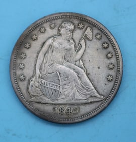 1845 SEATED LIBERTY DOLLAR, EF CONDITION