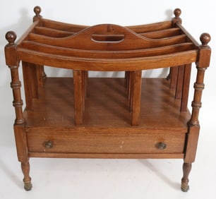 CUSTOM MAHOGANY CANTERBURY WITH 1 DRAWER, MARKED