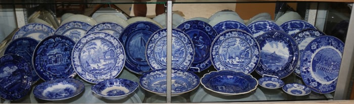 23 EARLY BLUE TRANSFER PLATES, 4 3/4" - 10 1/2"