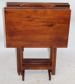 STACK FOLDING SNACK TABLES BY POWELL, MAHOGANY