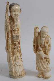 TWO LATE 19TH C. CARVED BONE ASIAN FIGURES, 10