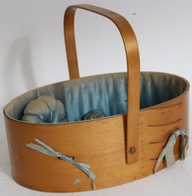 SHAKER SWING HANDLE SEWING BOX, SABBATHDAY LAKE,