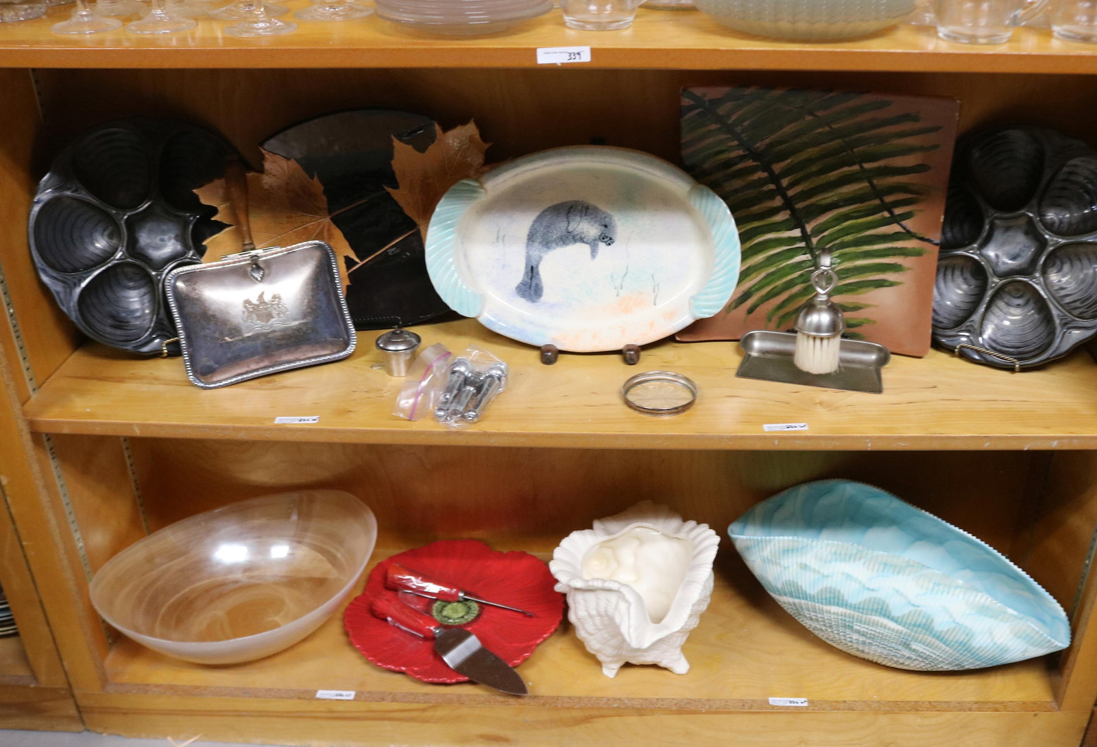 14 PCS. MISC. GLASS, CHINA & METAL ITEMS, OYSTER (1 of 4)