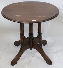 VICTORIAN ROUND TOP LAMP TABLE, DARK NATURAL
